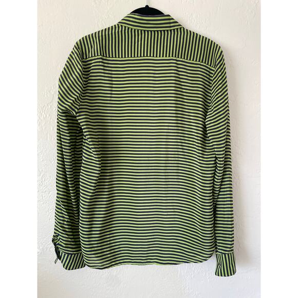 Banana Republic Oversized Stripped Button Up Silk LS Blouse Corporate Goth Green - Picture 6 of 6